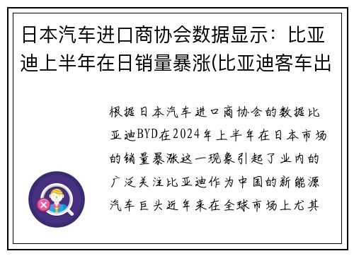 日本汽车进口商协会数据显示：比亚迪上半年在日销量暴涨(比亚迪客车出口日本)
